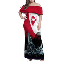 Greenland Whale Family Matching Off Shoulder Maxi Dress and Hawaiian Shirt with Arctic Waves and Where the Ice Meets the Sky Text Design