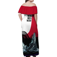 Greenland Whale Family Matching Off Shoulder Maxi Dress and Hawaiian Shirt with Arctic Waves and Where the Ice Meets the Sky Text Design