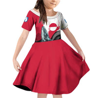 Greenland Whale Family Matching Off Shoulder Short Dress and Hawaiian Shirt with Arctic Waves and Where the Ice Meets the Sky Text Design