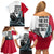 Greenland Whale Family Matching Off Shoulder Short Dress and Hawaiian Shirt with Arctic Waves and Where the Ice Meets the Sky Text Design