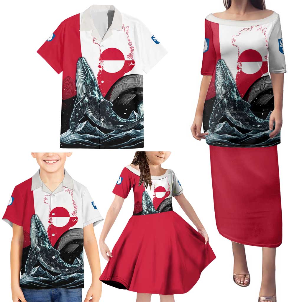 Greenland Whale Family Matching Puletasi and Hawaiian Shirt with Arctic Waves and Where the Ice Meets the Sky Text Design