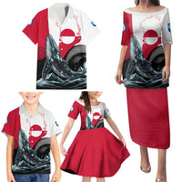 Greenland Whale Family Matching Puletasi and Hawaiian Shirt with Arctic Waves and Where the Ice Meets the Sky Text Design