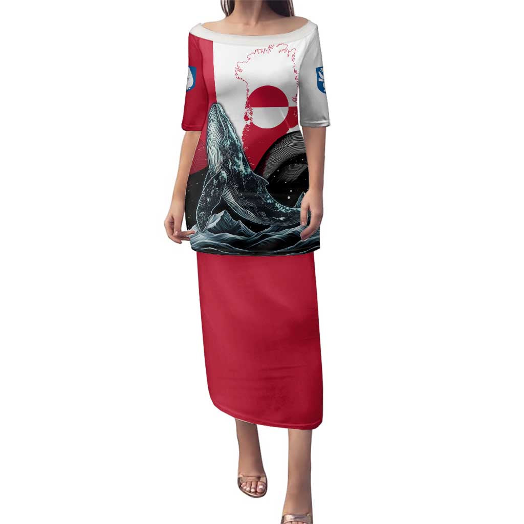 Greenland Whale Family Matching Puletasi and Hawaiian Shirt with Arctic Waves and Where the Ice Meets the Sky Text Design