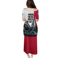 Greenland Whale Family Matching Puletasi and Hawaiian Shirt with Arctic Waves and Where the Ice Meets the Sky Text Design