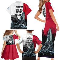Greenland Whale Family Matching Short Sleeve Bodycon Dress and Hawaiian Shirt with Arctic Waves and Where the Ice Meets the Sky Text Design