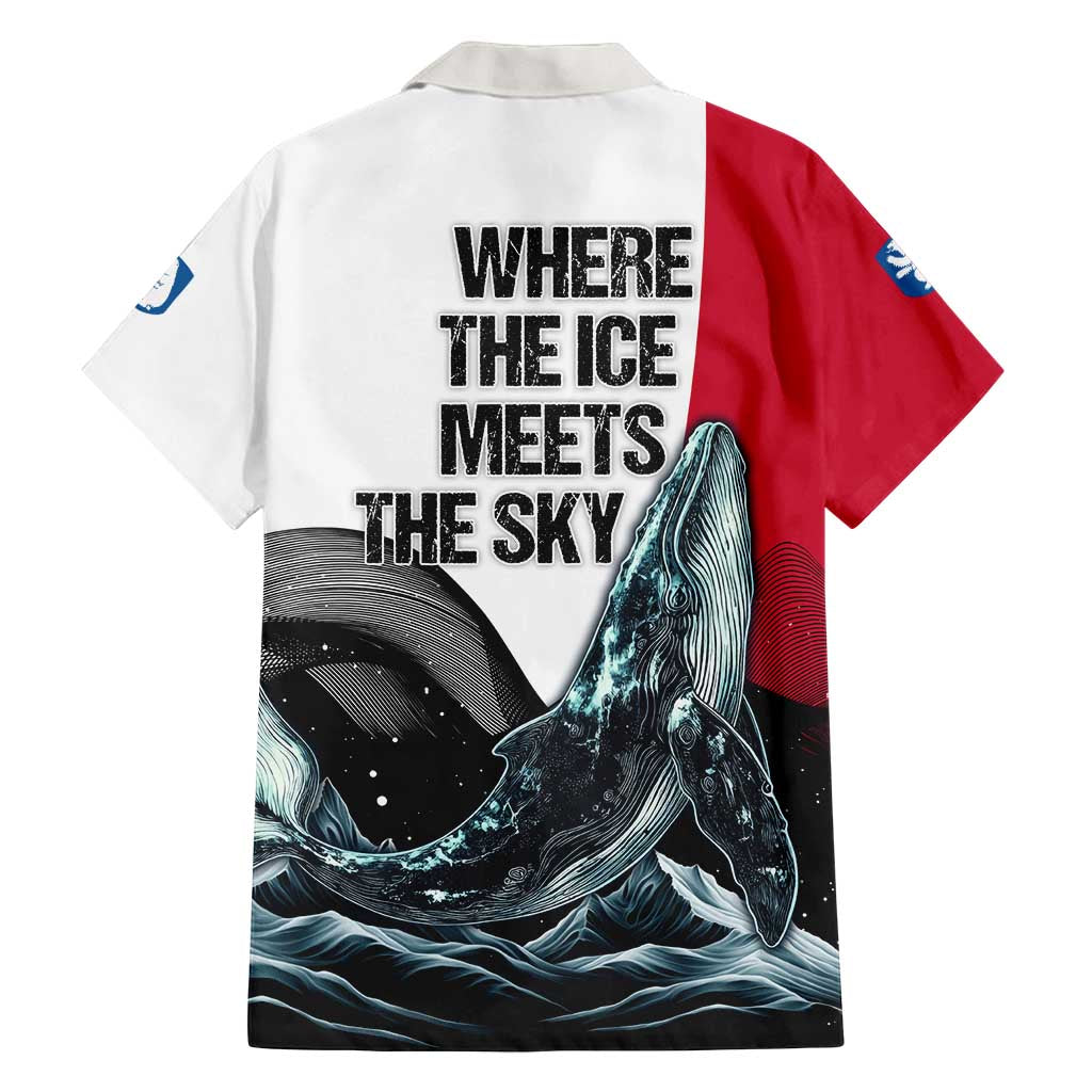 Greenland Whale Family Matching Tank Maxi Dress and Hawaiian Shirt with Arctic Waves and Where the Ice Meets the Sky Text Design