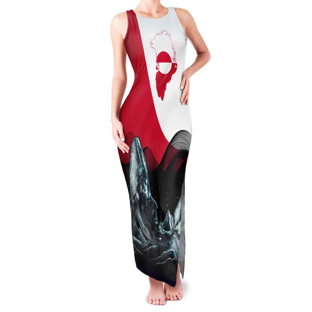 Greenland Whale Family Matching Tank Maxi Dress and Hawaiian Shirt with Arctic Waves and Where the Ice Meets the Sky Text Design