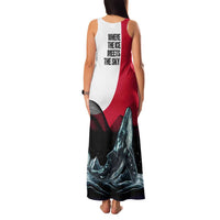 Greenland Whale Family Matching Tank Maxi Dress and Hawaiian Shirt with Arctic Waves and Where the Ice Meets the Sky Text Design