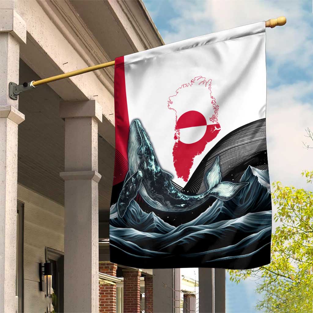 Greenland Whale Garden Flag with Arctic Waves and Where the Ice Meets the Sky Text Design