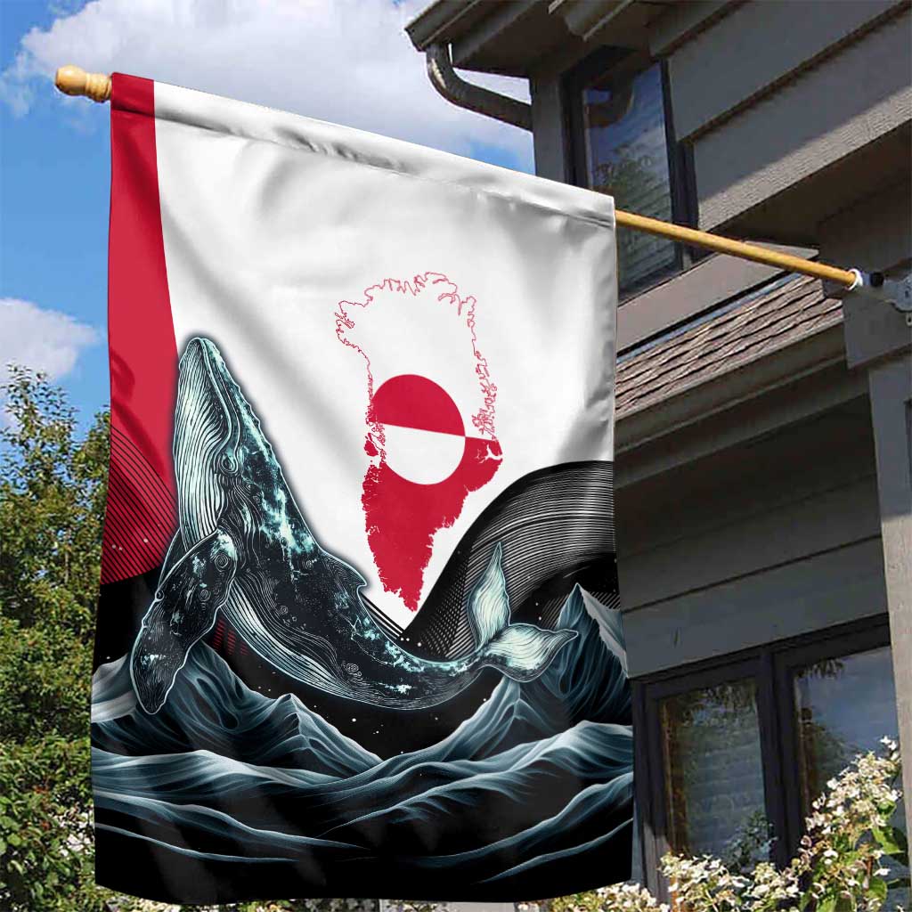 Greenland Whale Garden Flag with Arctic Waves and Where the Ice Meets the Sky Text Design