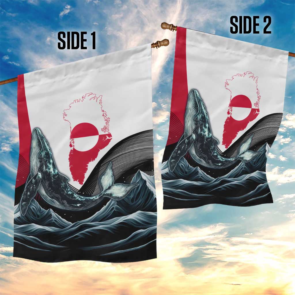 Greenland Whale Garden Flag with Arctic Waves and Where the Ice Meets the Sky Text Design