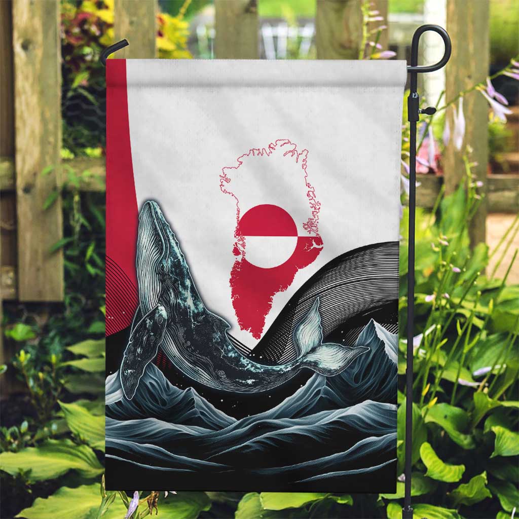 Greenland Whale Garden Flag with Arctic Waves and Where the Ice Meets the Sky Text Design