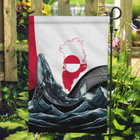 Greenland Whale Garden Flag with Arctic Waves and Where the Ice Meets the Sky Text Design