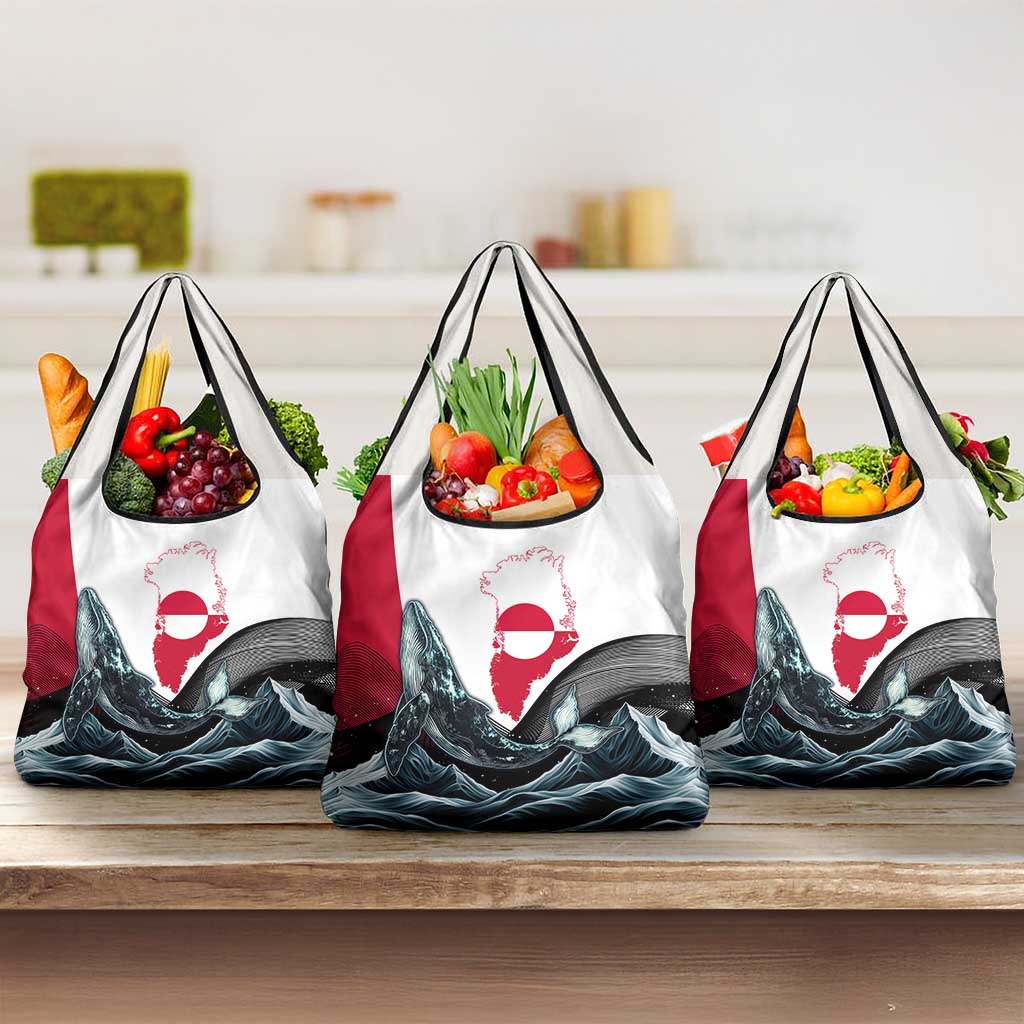 Greenland Whale Grocery Bag with Arctic Waves and Where the Ice Meets the Sky Text Design