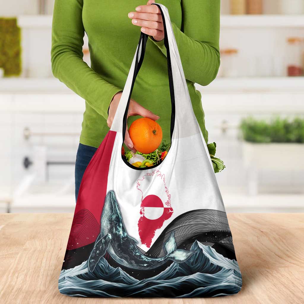 Greenland Whale Grocery Bag with Arctic Waves and Where the Ice Meets the Sky Text Design