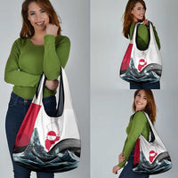 Greenland Whale Grocery Bag with Arctic Waves and Where the Ice Meets the Sky Text Design
