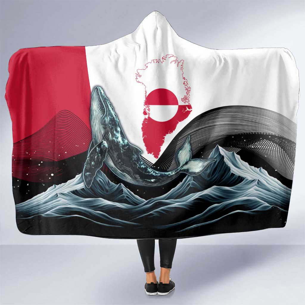 Greenland Whale Hooded Blanket with Arctic Waves and Where the Ice Meets the Sky Text Design
