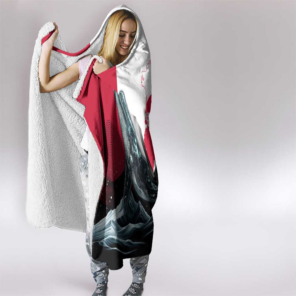 Greenland Whale Hooded Blanket with Arctic Waves and Where the Ice Meets the Sky Text Design