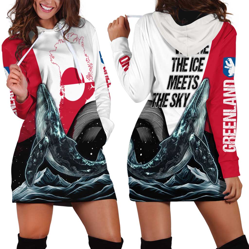 Greenland Whale Hoodie Dress with Arctic Waves and Where the Ice Meets the Sky Text Design