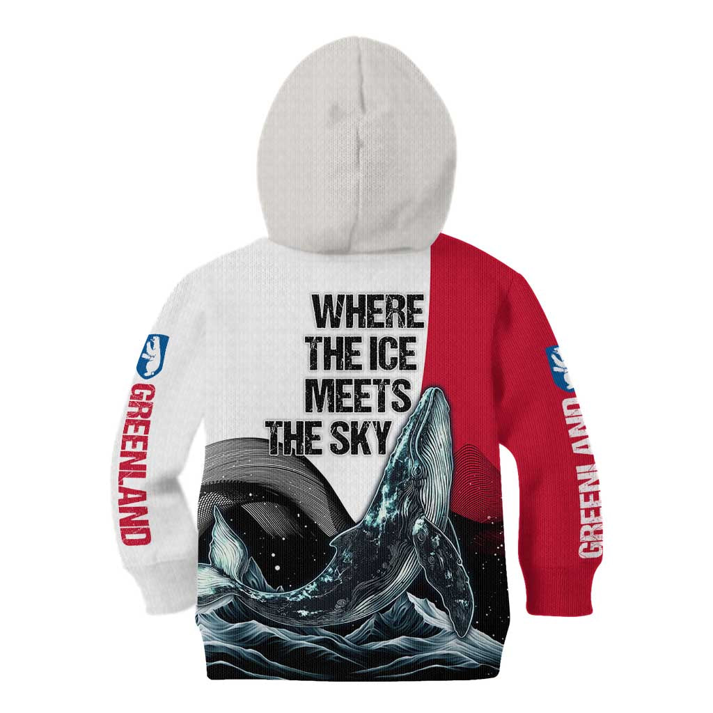 Greenland Whale Kid Hoodie with Arctic Waves and Where the Ice Meets the Sky Text Design