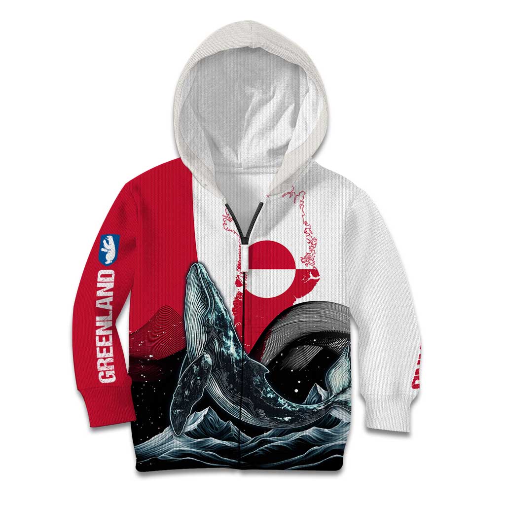 Greenland Whale Kid Hoodie with Arctic Waves and Where the Ice Meets the Sky Text Design