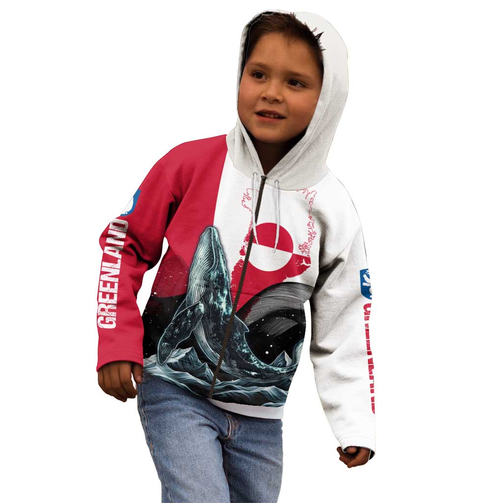 Greenland Whale Kid Hoodie with Arctic Waves and Where the Ice Meets the Sky Text Design