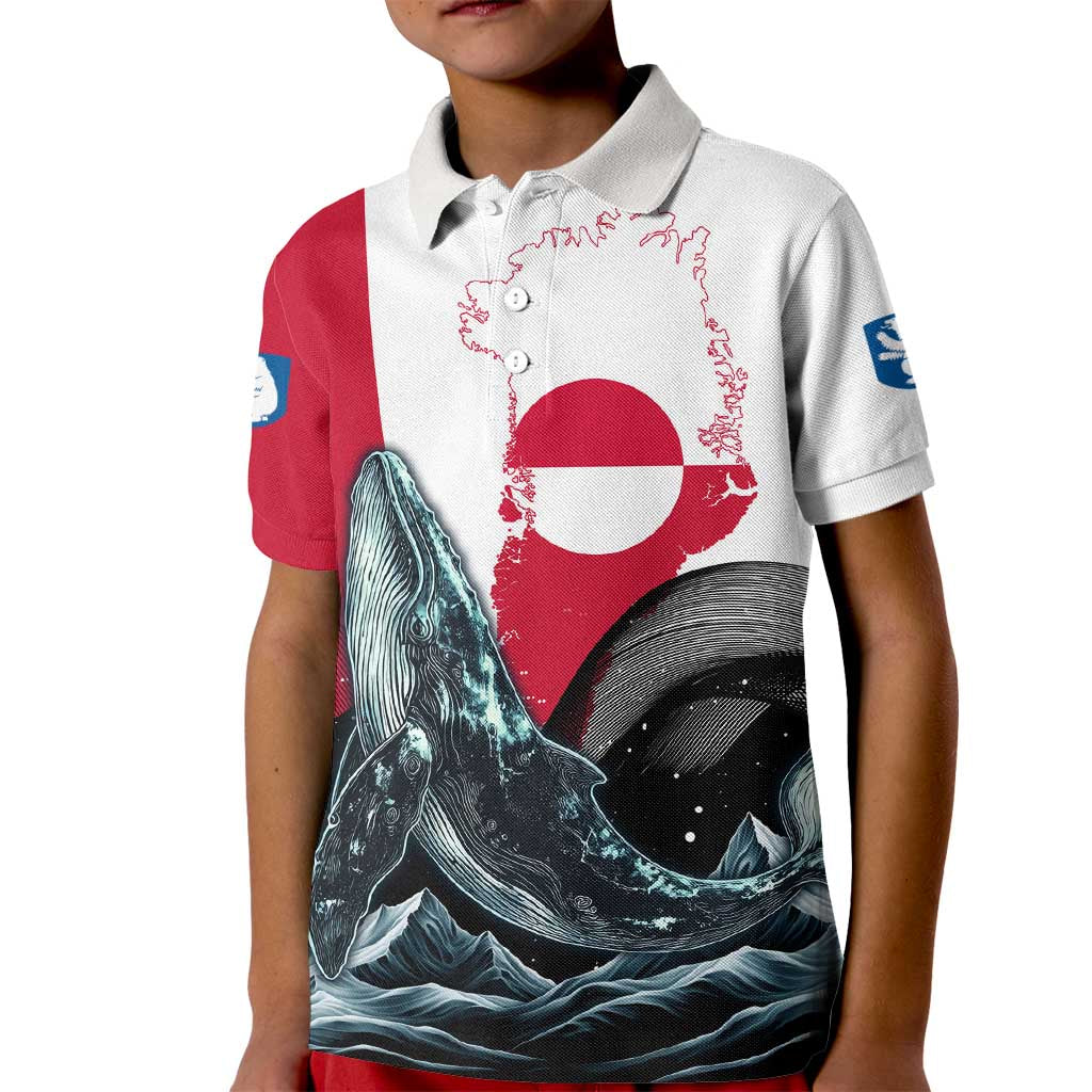 Greenland Whale Kid Polo Shirt with Arctic Waves and Where the Ice Meets the Sky Text Design