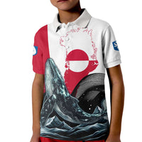 Greenland Whale Kid Polo Shirt with Arctic Waves and Where the Ice Meets the Sky Text Design