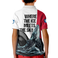 Greenland Whale Kid Polo Shirt with Arctic Waves and Where the Ice Meets the Sky Text Design