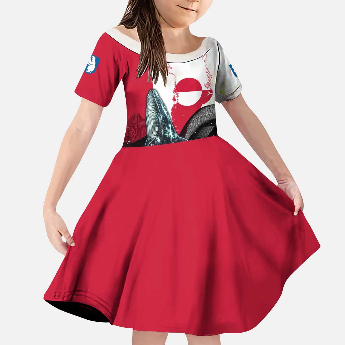 Greenland Whale Kid Short Sleeve Dress with Arctic Waves and Where the Ice Meets the Sky Text Design
