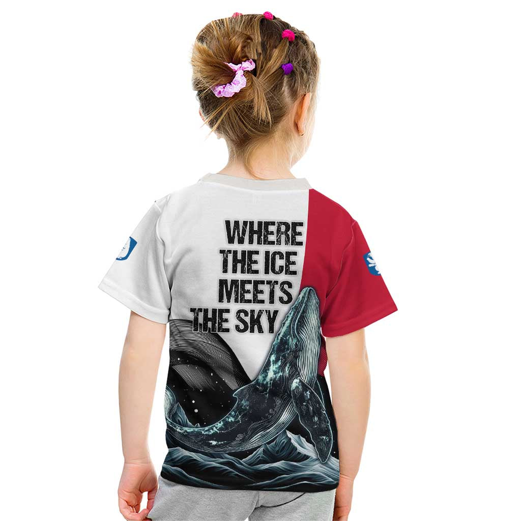 Greenland Whale Kid T Shirt with Arctic Waves and Where the Ice Meets the Sky Text Design