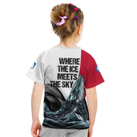 Greenland Whale Kid T Shirt with Arctic Waves and Where the Ice Meets the Sky Text Design