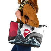 Greenland Whale Leather Tote Bag with Arctic Waves and Where the Ice Meets the Sky Text Design