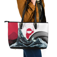 Greenland Whale Leather Tote Bag with Arctic Waves and Where the Ice Meets the Sky Text Design