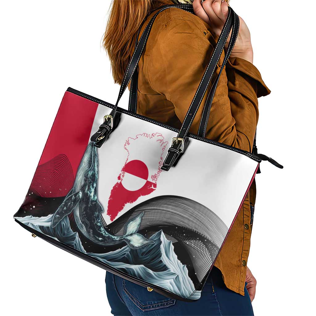 Greenland Whale Leather Tote Bag with Arctic Waves and Where the Ice Meets the Sky Text Design