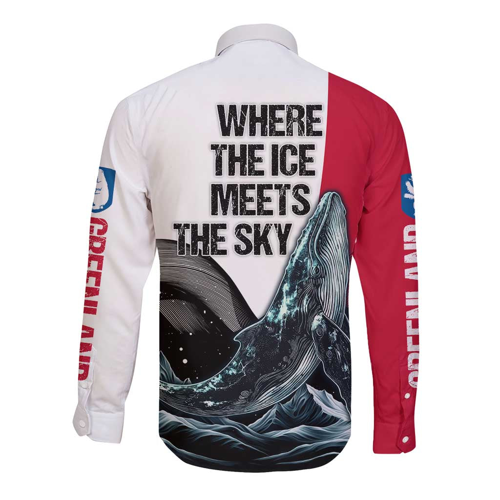 Greenland Whale Long Sleeve Button Shirt with Arctic Waves and Where the Ice Meets the Sky Text Design