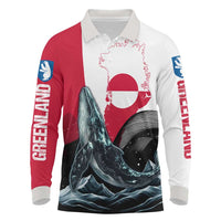 Greenland Whale Long Sleeve Polo Shirt with Arctic Waves and Where the Ice Meets the Sky Text Design