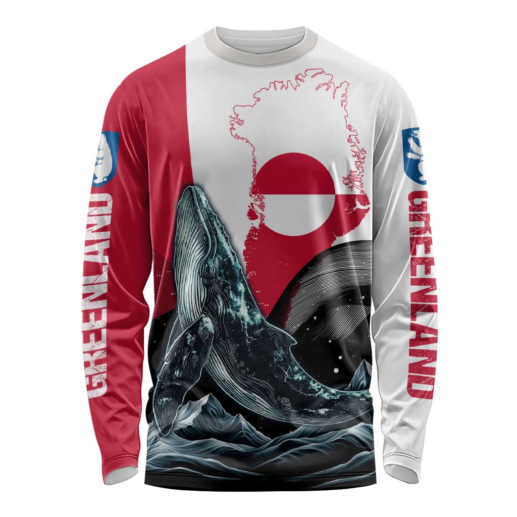 Greenland Whale Long Sleeve Shirt with Arctic Waves and Where the Ice Meets the Sky Text Design