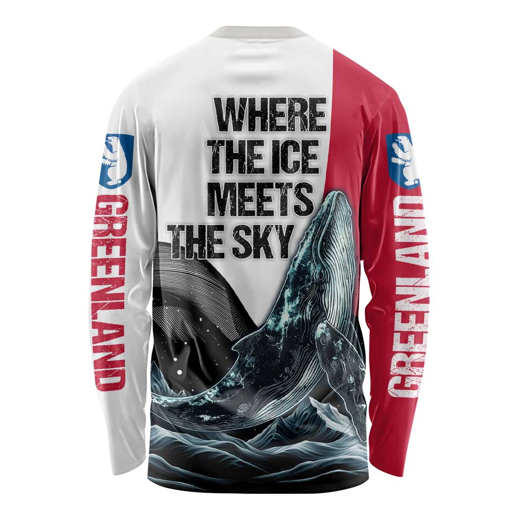 Greenland Whale Long Sleeve Shirt with Arctic Waves and Where the Ice Meets the Sky Text Design