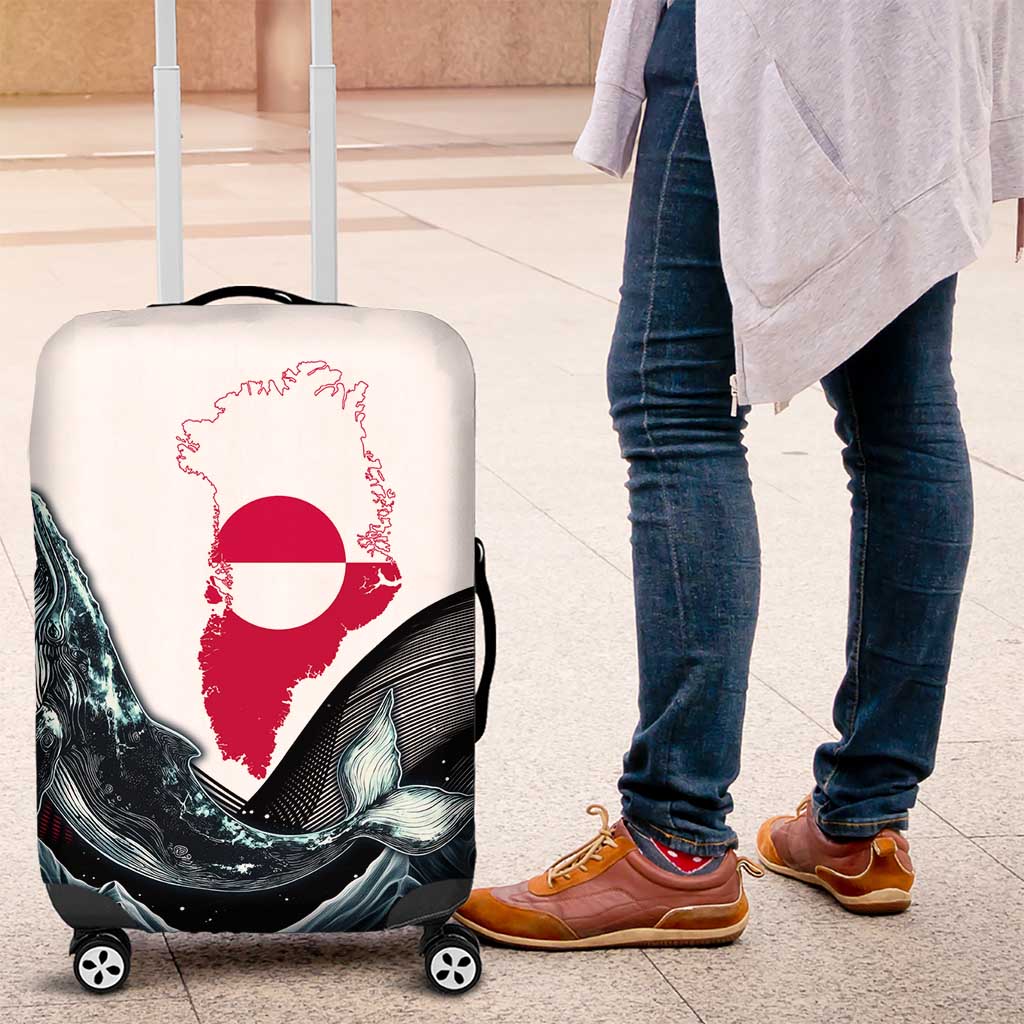 Greenland Whale Luggage Cover with Arctic Waves and Where the Ice Meets the Sky Text Design