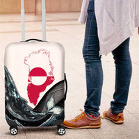 Greenland Whale Luggage Cover with Arctic Waves and Where the Ice Meets the Sky Text Design
