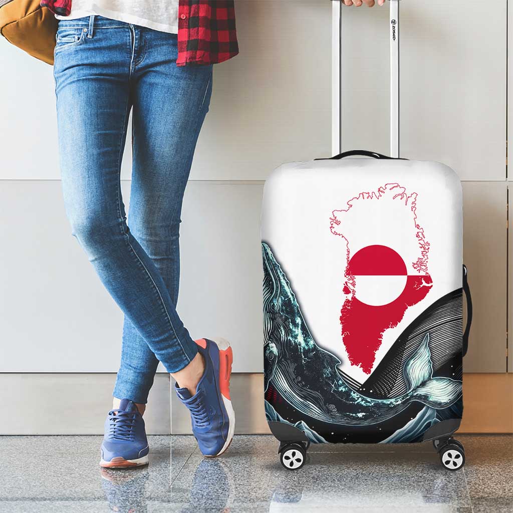 Greenland Whale Luggage Cover with Arctic Waves and Where the Ice Meets the Sky Text Design