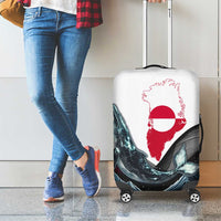 Greenland Whale Luggage Cover with Arctic Waves and Where the Ice Meets the Sky Text Design