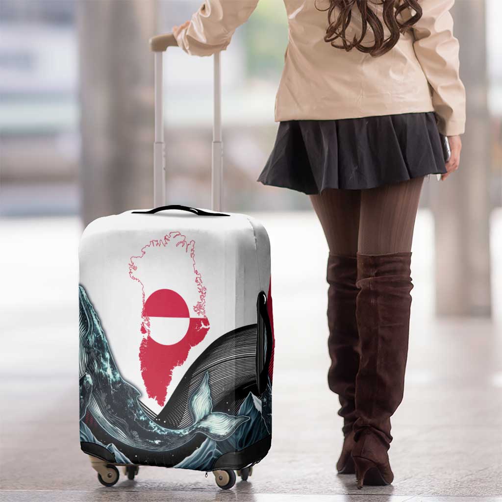Greenland Whale Luggage Cover with Arctic Waves and Where the Ice Meets the Sky Text Design