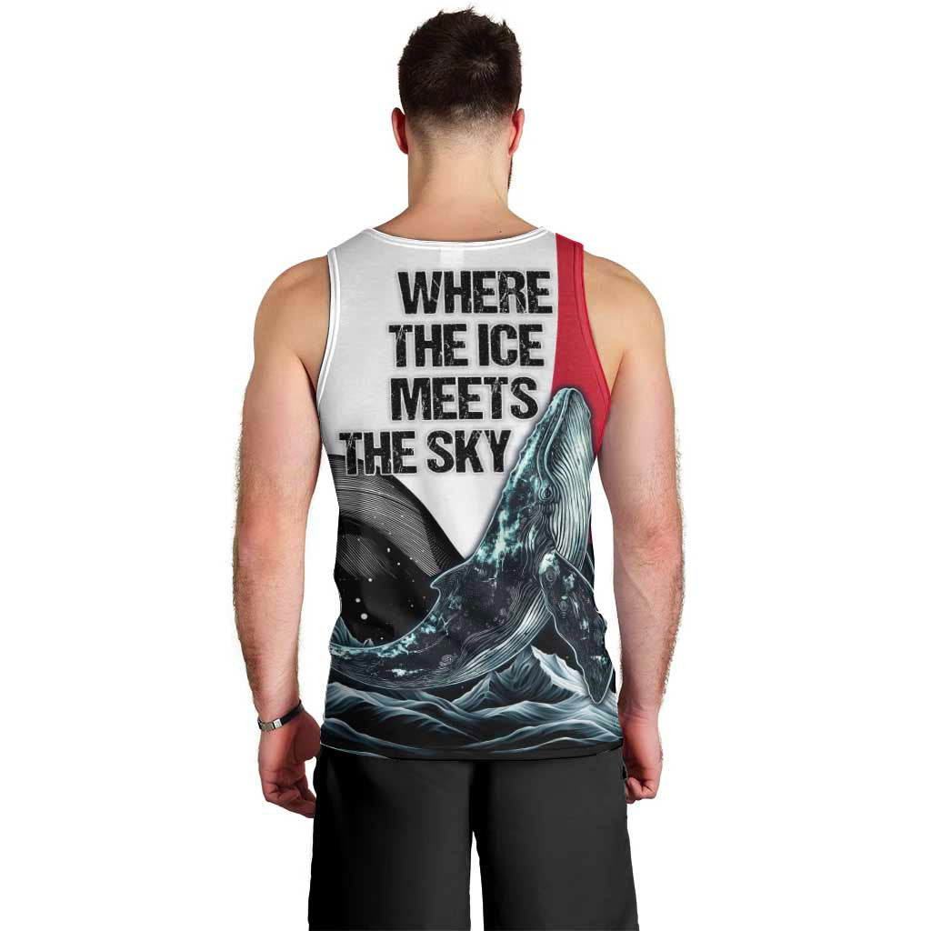 Greenland Whale Men Tank Top with Arctic Waves and Where the Ice Meets the Sky Text Design