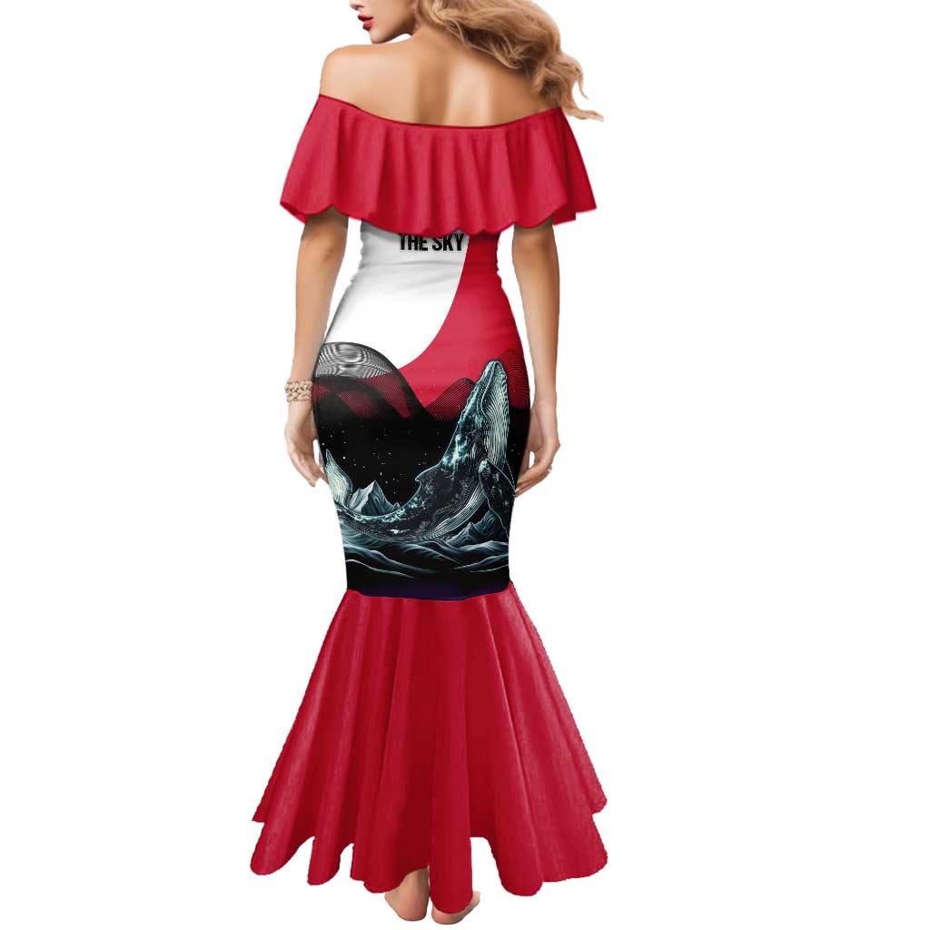 Greenland Whale Mermaid Dress with Arctic Waves and Where the Ice Meets the Sky Text Design