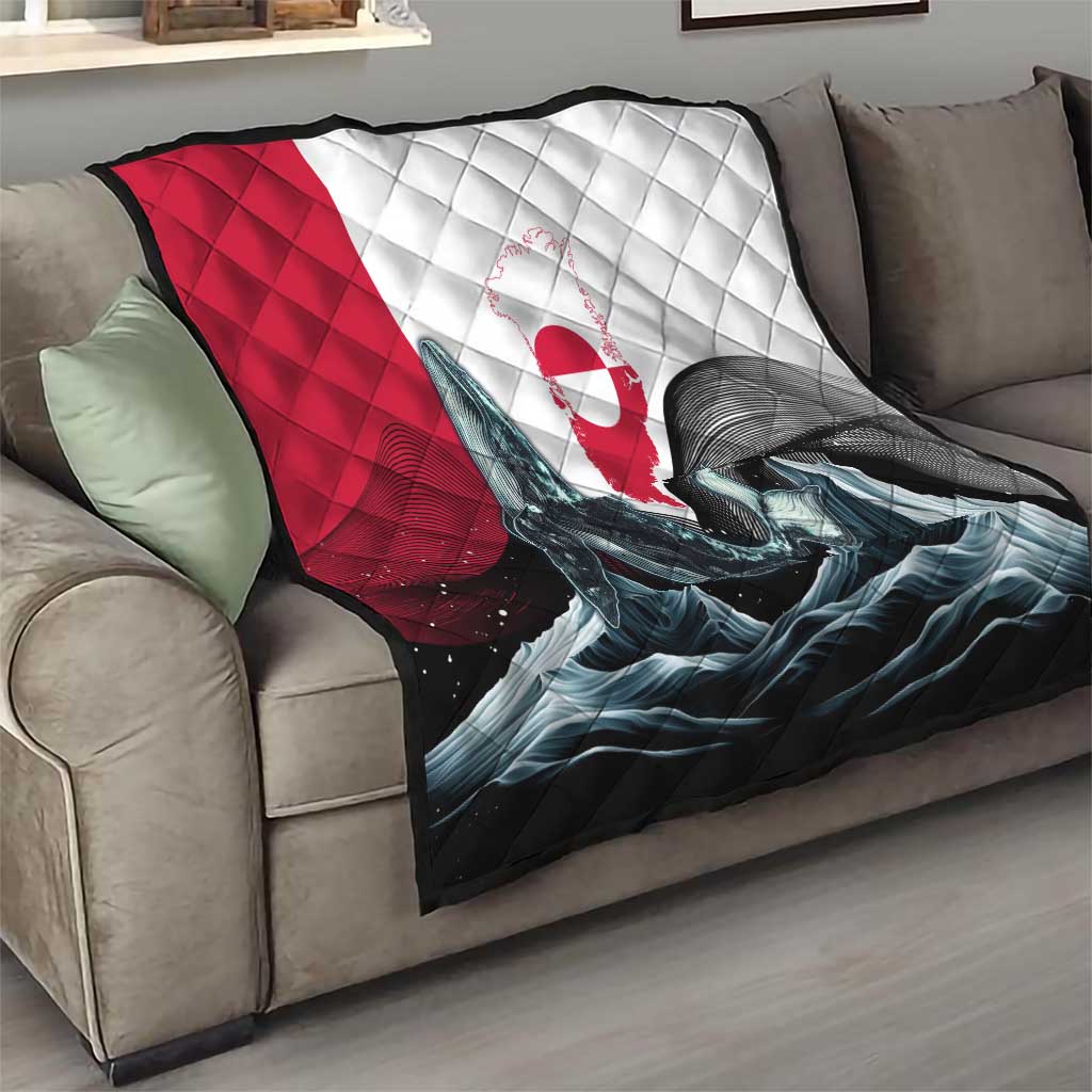 Greenland Whale Quilt with Arctic Waves and Where the Ice Meets the Sky Text Design
