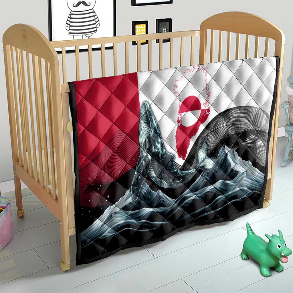 Greenland Whale Quilt with Arctic Waves and Where the Ice Meets the Sky Text Design