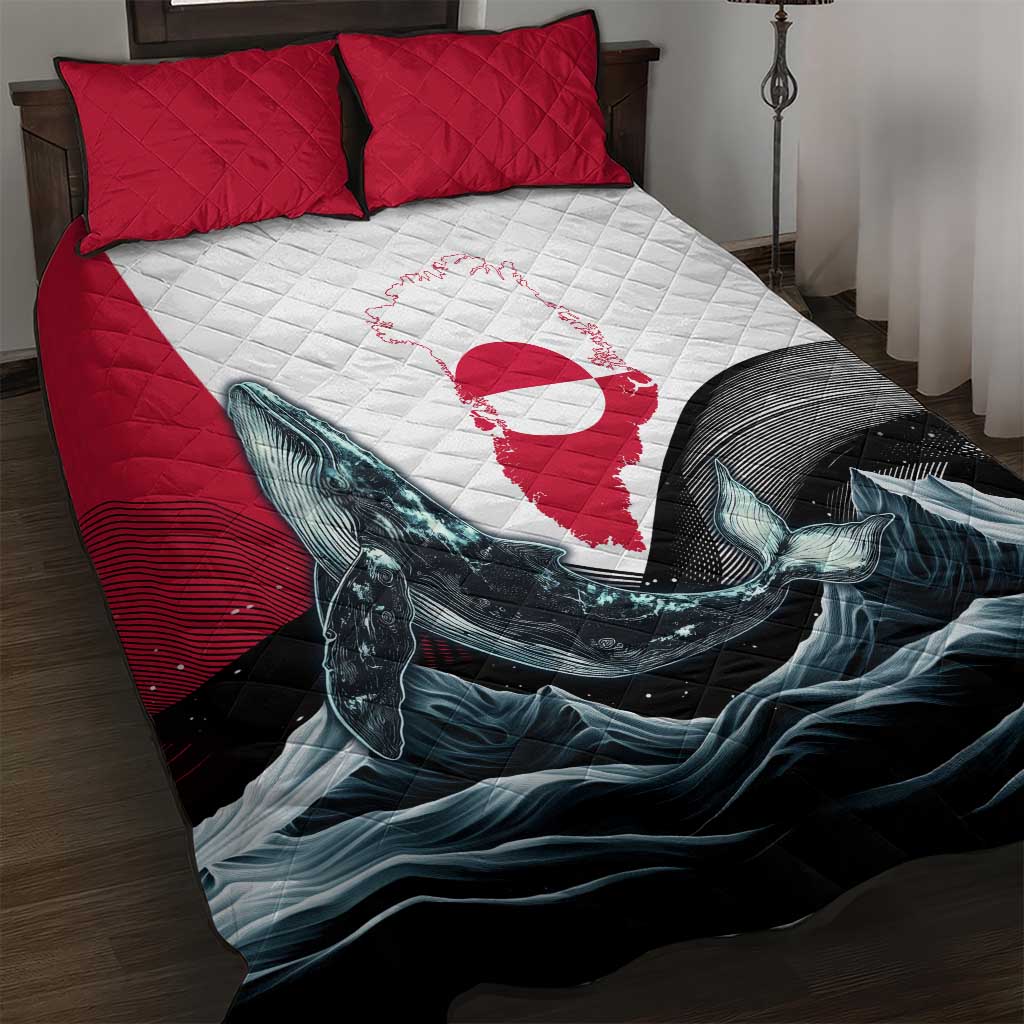 Greenland Whale Quilt Bed Set with Arctic Waves and Where the Ice Meets the Sky Text Design