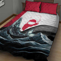 Greenland Whale Quilt Bed Set with Arctic Waves and Where the Ice Meets the Sky Text Design